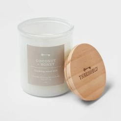 Milky White Glass Coconut and Honey Lidded Wooden Wick Jar Candle 9oz - Threshold™ -Threshold Sales Shop GUEST 0a021bac 660b 4360 904f 06844c832fb4