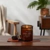 Amber Glass Leather and Embers Lidded Wooden Wick Jar Candle 9oz - Threshold™
