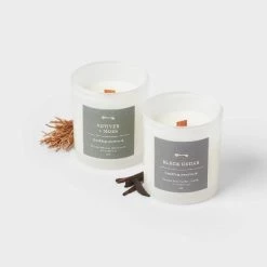 2ct Milky White Glass Vetiver + Moss and Black Cedar Wooden Wick Jar Candle Set 9oz - Threshold™ -Threshold Sales Shop GUEST 567403e2 9f93 4741 bc9e 4a8322346fcb