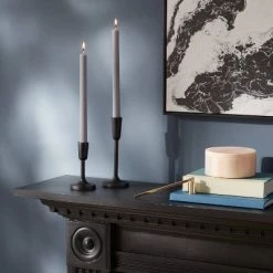 2pk 1.06oz 10" Ultimate Gray Unscented Ribbed Taper Flame Candles - Threshold™