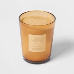 Colored Vase Glass with Dustcover Tobacco and Bergamot Candle Yellow - Threshold™ -Threshold Sales Shop GUEST b93280db 41cc 4916 9fbe 5bb9cb7d18d7