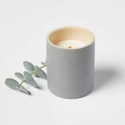 6oz Matte Textured Ceramic Wooden Wick Candle Gray / Lavender Eucalyptus - Threshold™ -Threshold Sales Shop GUEST d97847e0 bcf3 4959 b4f5 54c32e43eb65
