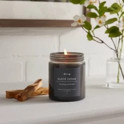 Tinted Glass Black Cedar Lidded Jar Candle Gray 8oz - Threshold™
