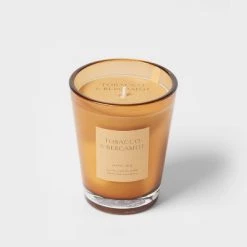 Colored Vase Glass with Dustcover Tobacco and Bergamot Candle Yellow - Threshold™ -Threshold Sales Shop GUEST f2d322ed 7929 4fe4 80ce 3b86e1456d1f